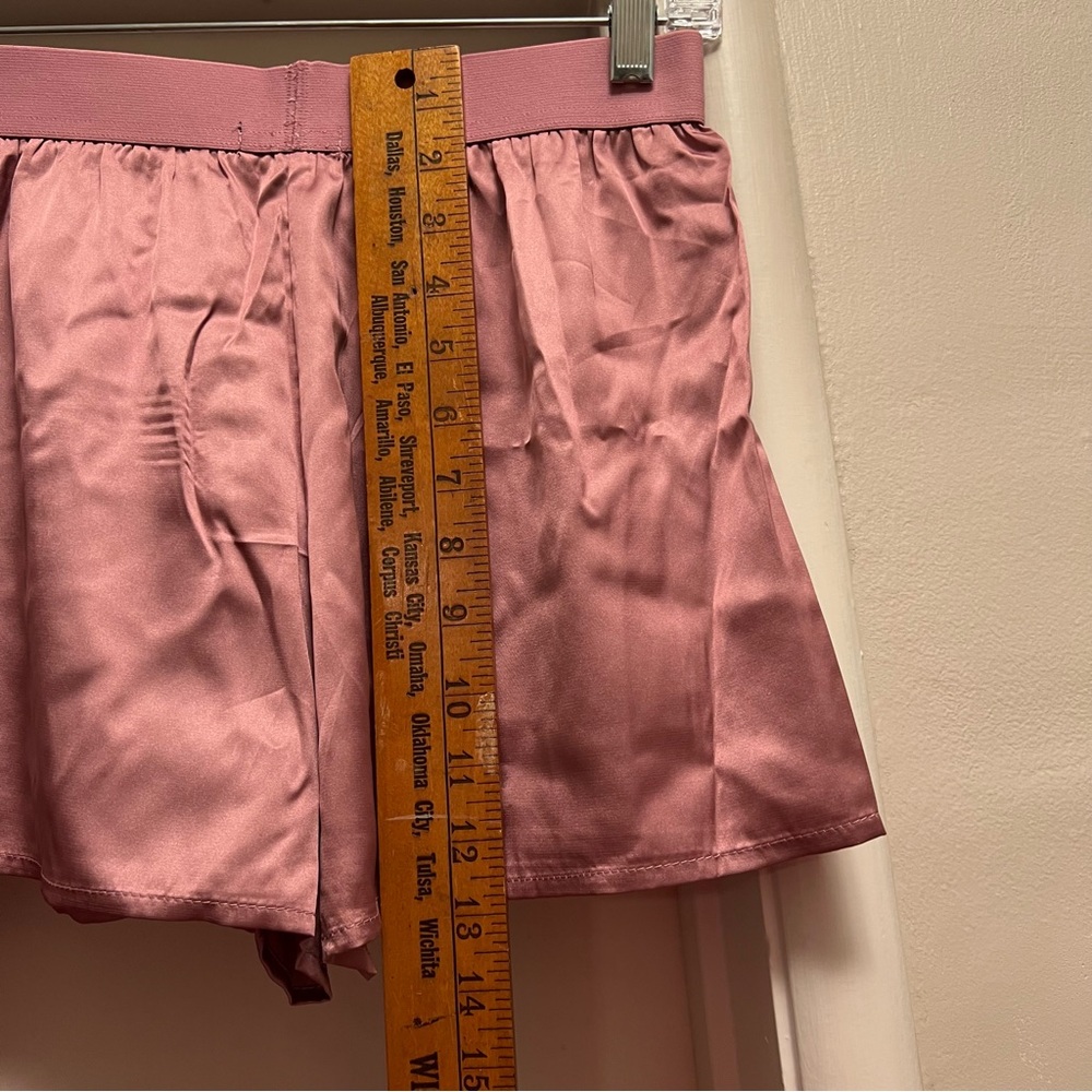True Religion Pink Stretch Satin Boxer Pajamas with Notch Collar Button down Top - Picture 10 of 16
